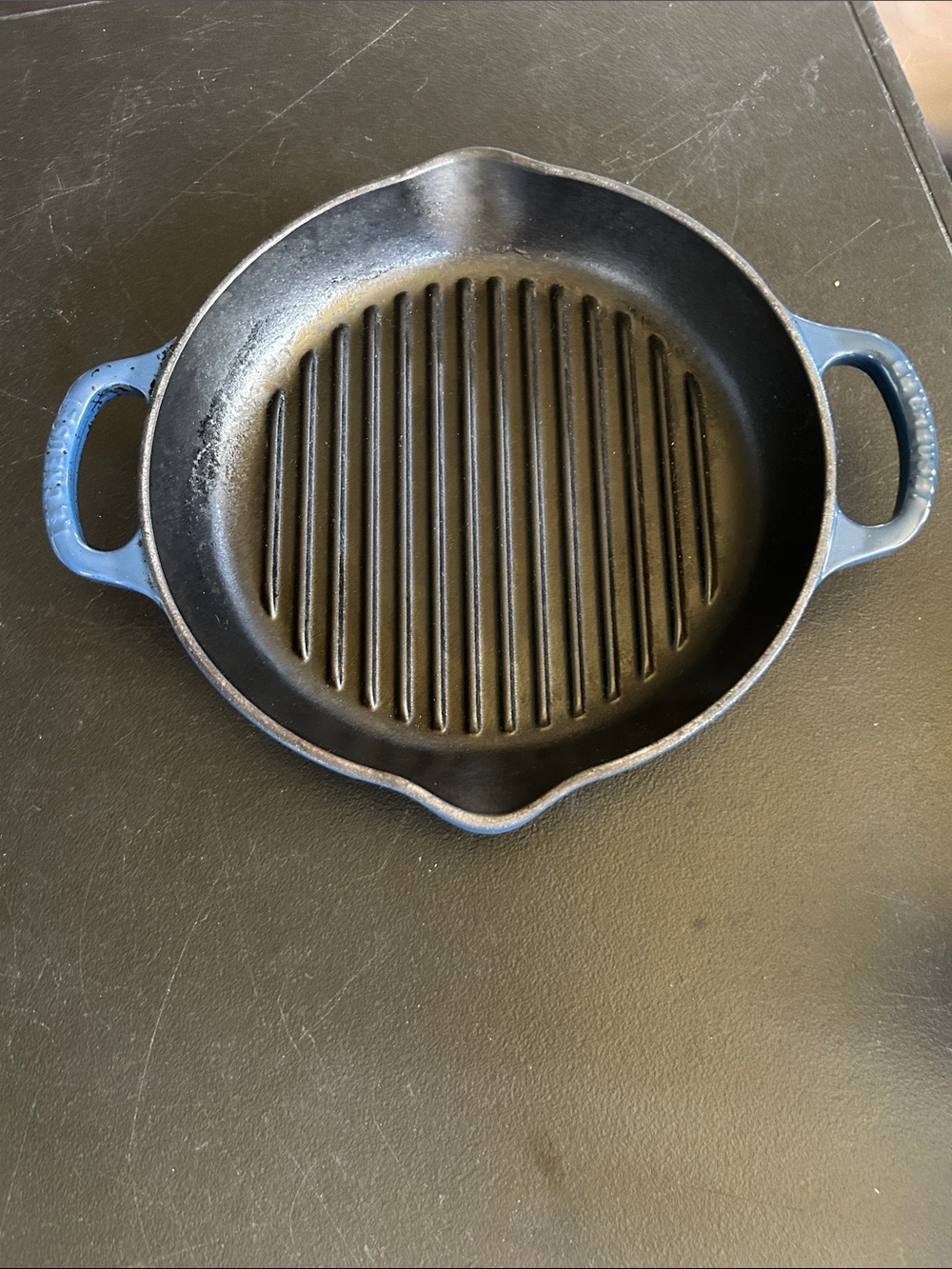 Le Creuset Blue Cast Iron Grill Pan with Dual Handles